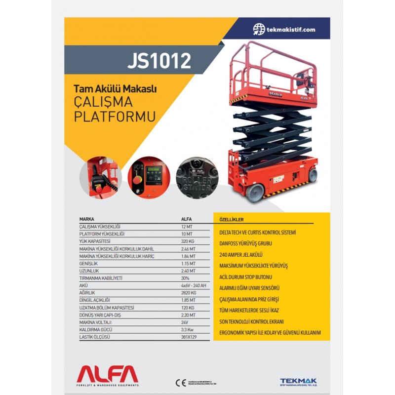 ALFA JS1012 Elektirkli Makaslı Plotformlar