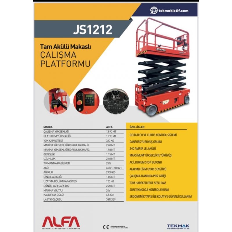 ALFA JS1212 Elektirkli Makaslı Plotformlar