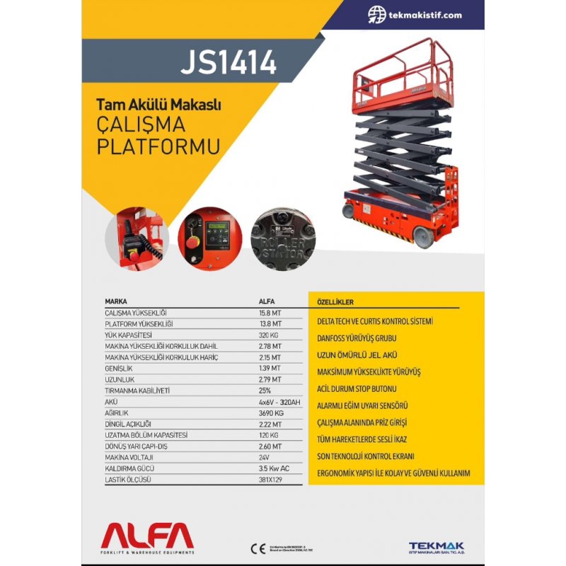 ALFA JS1414 Elektirkli Makaslı Plotformlar